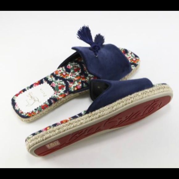 Christian Louboutin Pacha Blue Velvet Slides - Picture 7 of 9